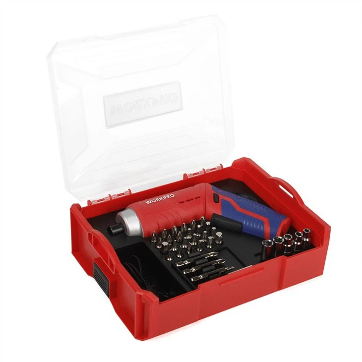 34PC 3.7V LI-ION USB RECHARGEABLE PIVOTING SCREWDRIVER KIT-RED